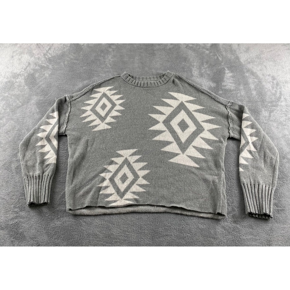 Haute Hippie Style Grey Southwestern Geometric Crewneck Sweater Size M